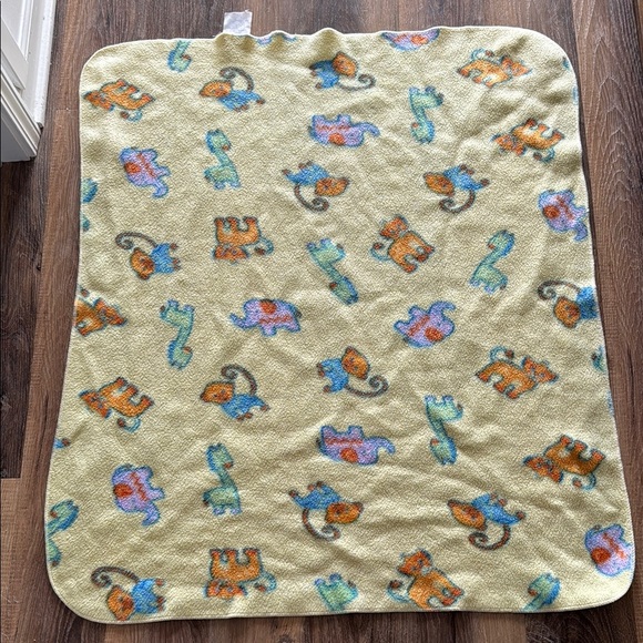 Vintage -Lion, blue monkey, green giraffe, purple elephant Baby Blanket 2000’s - Picture 3 of 5